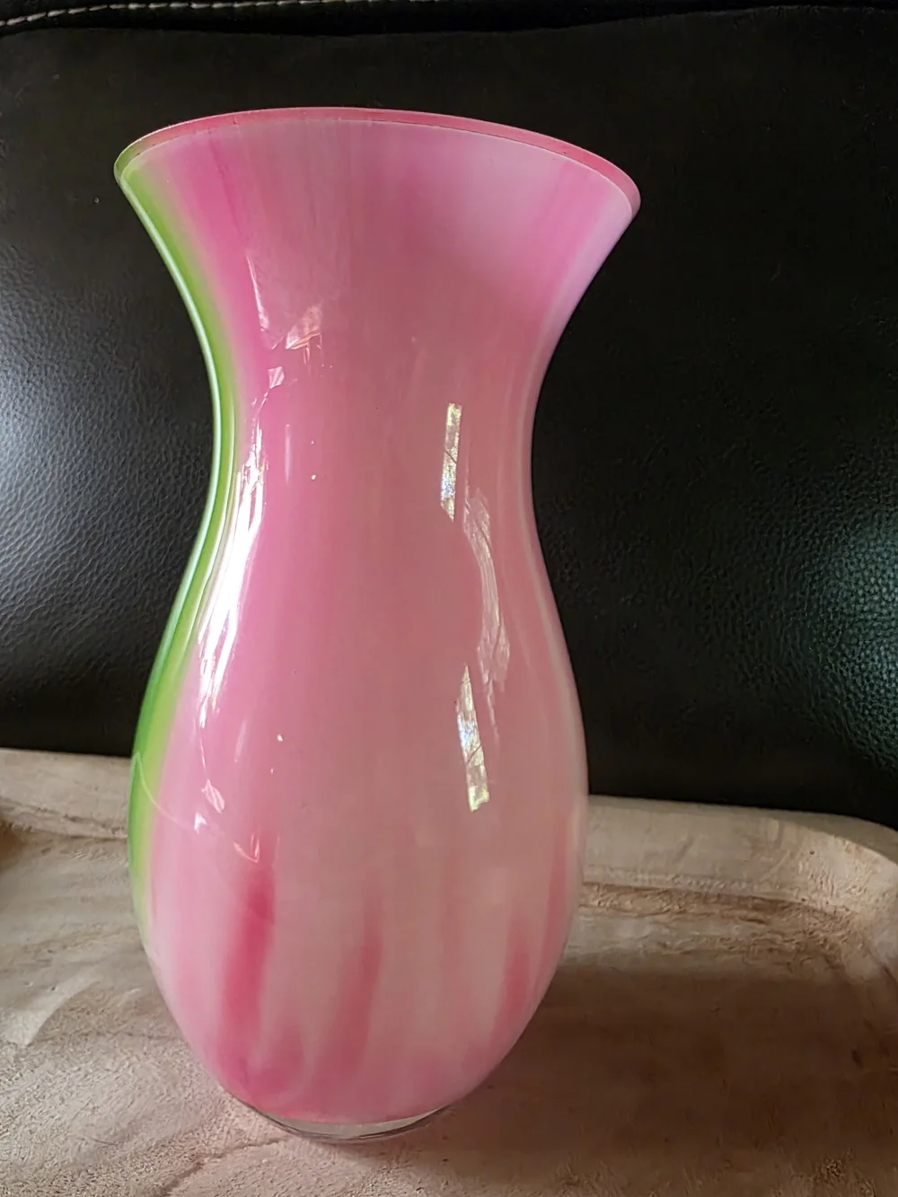 Pink and Green Swirl Glass Vase